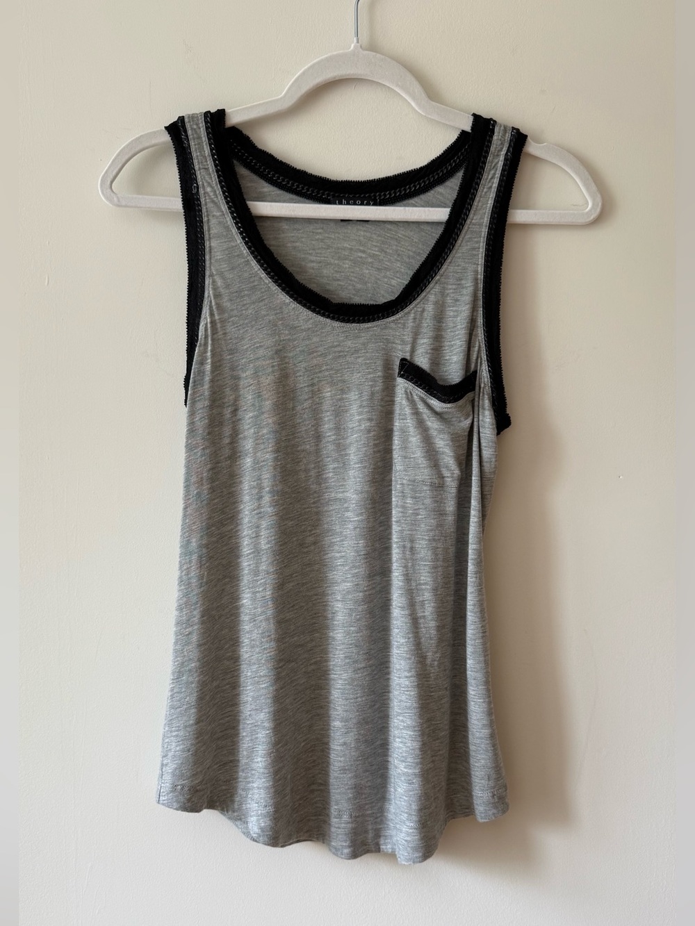 Theory Gray Pima Cotton Modal Tank Top Silk Chain Trim Size P